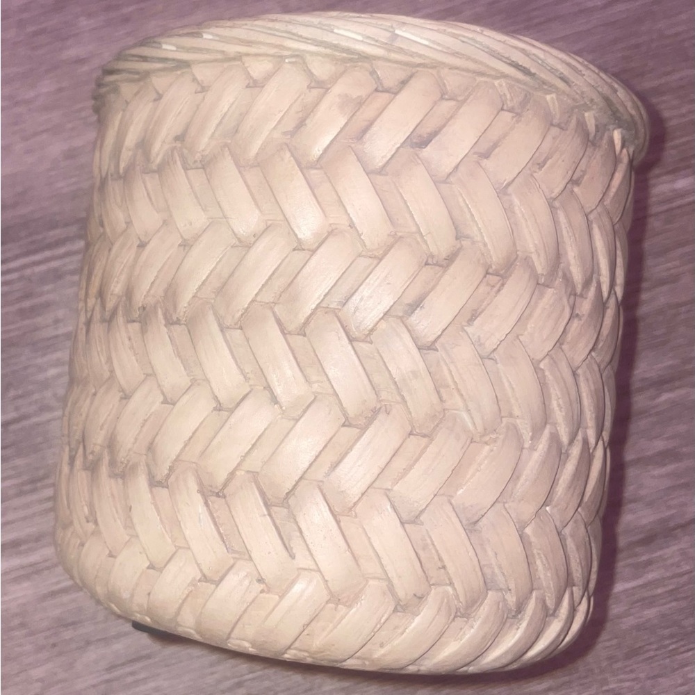 7” Bamboo-Woven Cement Flower Pot with Drainage Hole